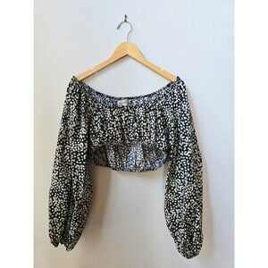 NWT Matteau Cotton Poplin Decolette Cropped Blouse in Midnight Daisy 5 or L